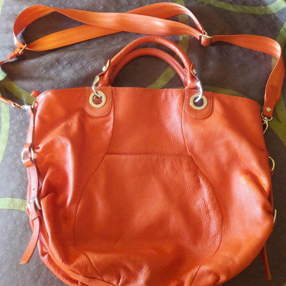 Kenar orange genuine leather tote